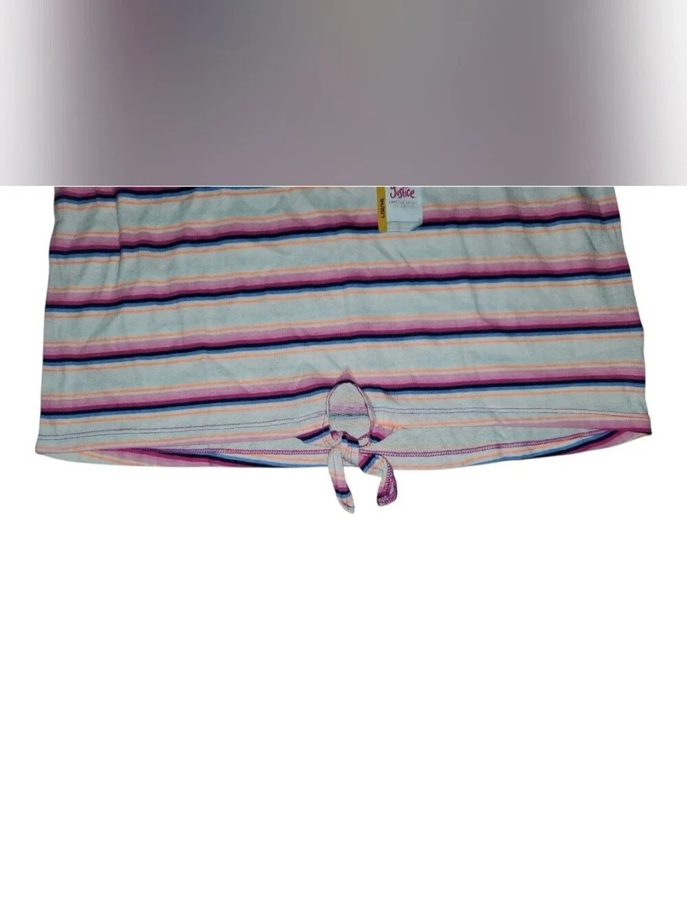 Justice Girls Graphic Tank Striped Tie-Front Tank Top Purple/Pink NWT